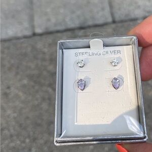 New sterling silver stud earrings 2-pack: cz circle & cz teardrop purple studs